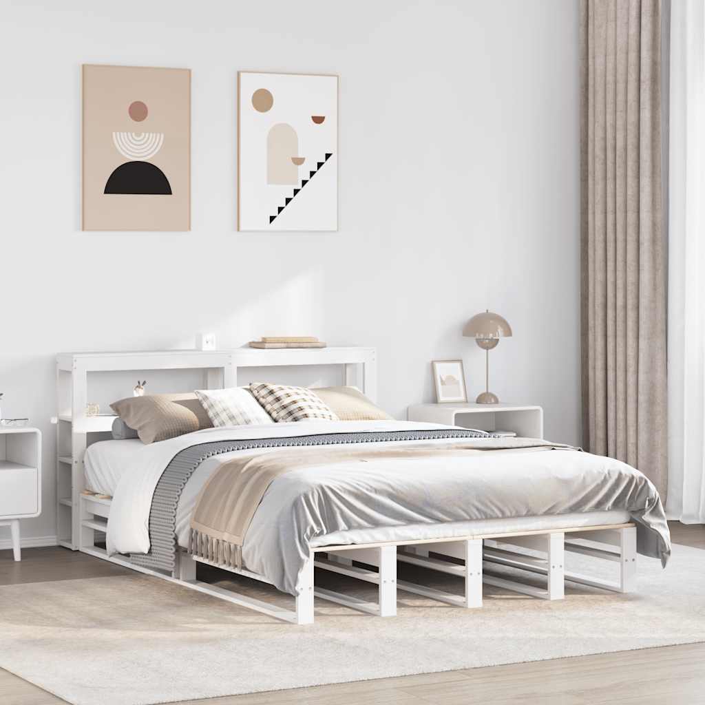 Giroletto con Testiera Bianco 160x200 cm Legno Massello di Pino