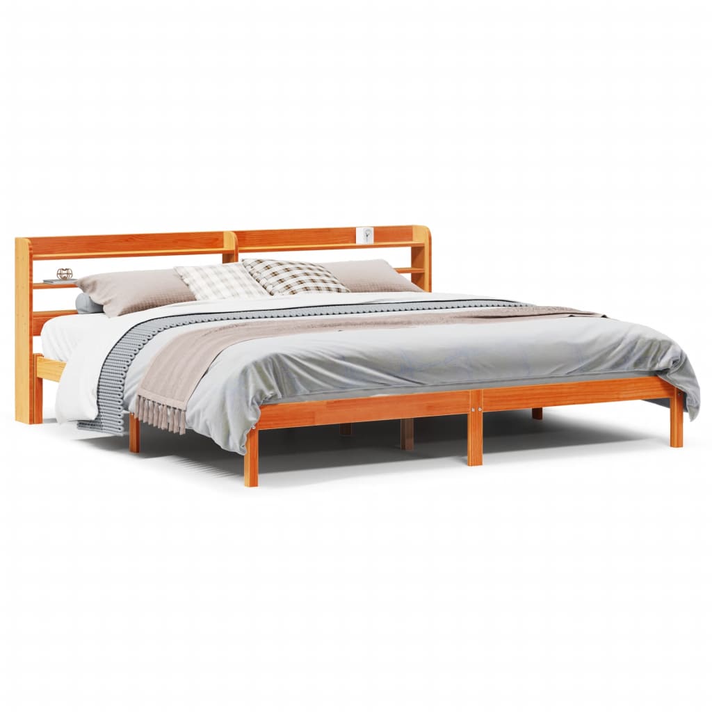 Giroletto con Testiera Marrone Cera 200x200 cm Massello Pino