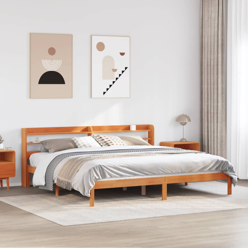 Giroletto con Testiera Marrone Cera 200x200 cm Massello Pino