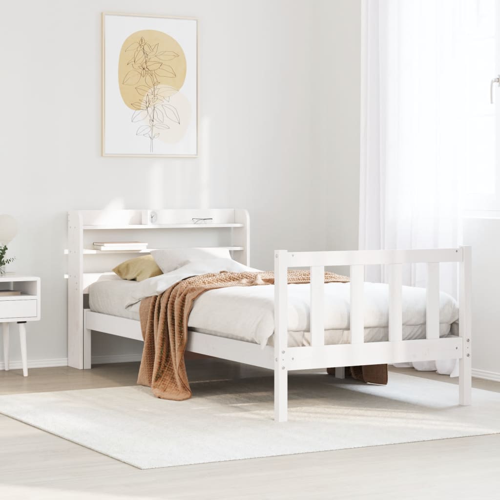 Letto senza Materasso Bianco 75x190 in Legno Massello di Pino
