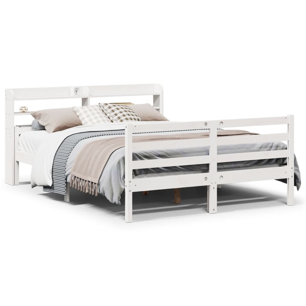 Giroletto con Testiera Bianco 135x190 cm Legno Massello di Pino