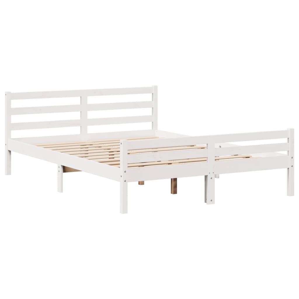 Giroletto con Testiera Bianco 135x190 cm Legno Massello di Pino