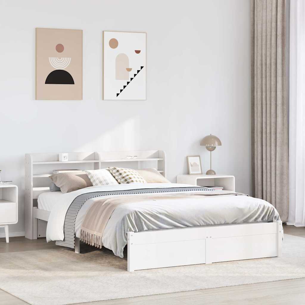 Giroletto con Testiera Bianco 150x200 cm Legno Massello di Pino