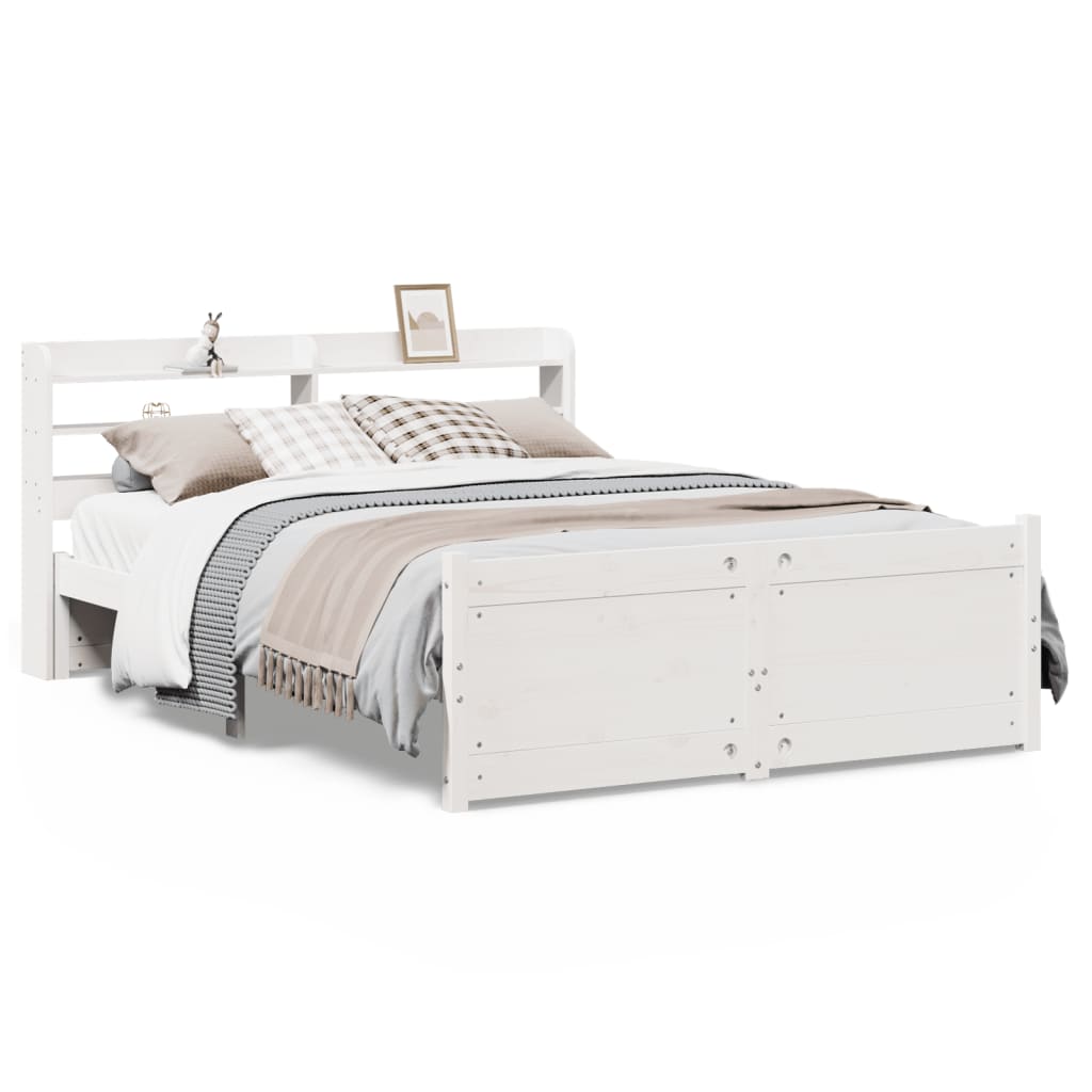 Giroletto con Testiera Bianco 135x190 cm Legno Massello di Pino
