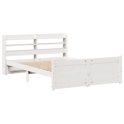 Giroletto con Testiera Bianco 135x190 cm Legno Massello di Pino