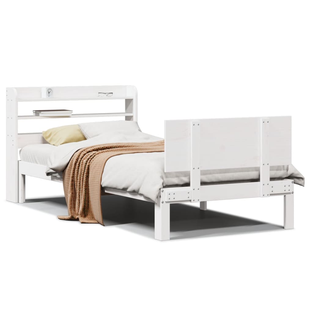 Giroletto con Testiera Bianco 75x190 cm Legno Massello di Pino