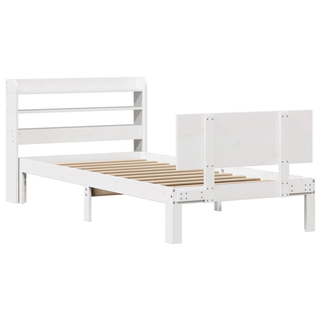Giroletto con Testiera Bianco 75x190 cm Legno Massello di Pino