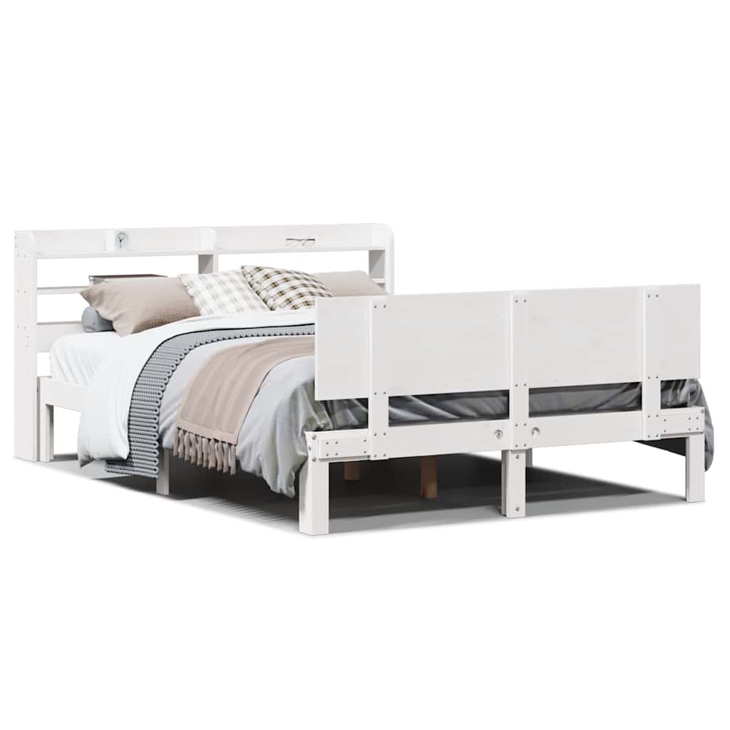 Giroletto con Testiera Bianco 135x190 cm Legno Massello di Pino