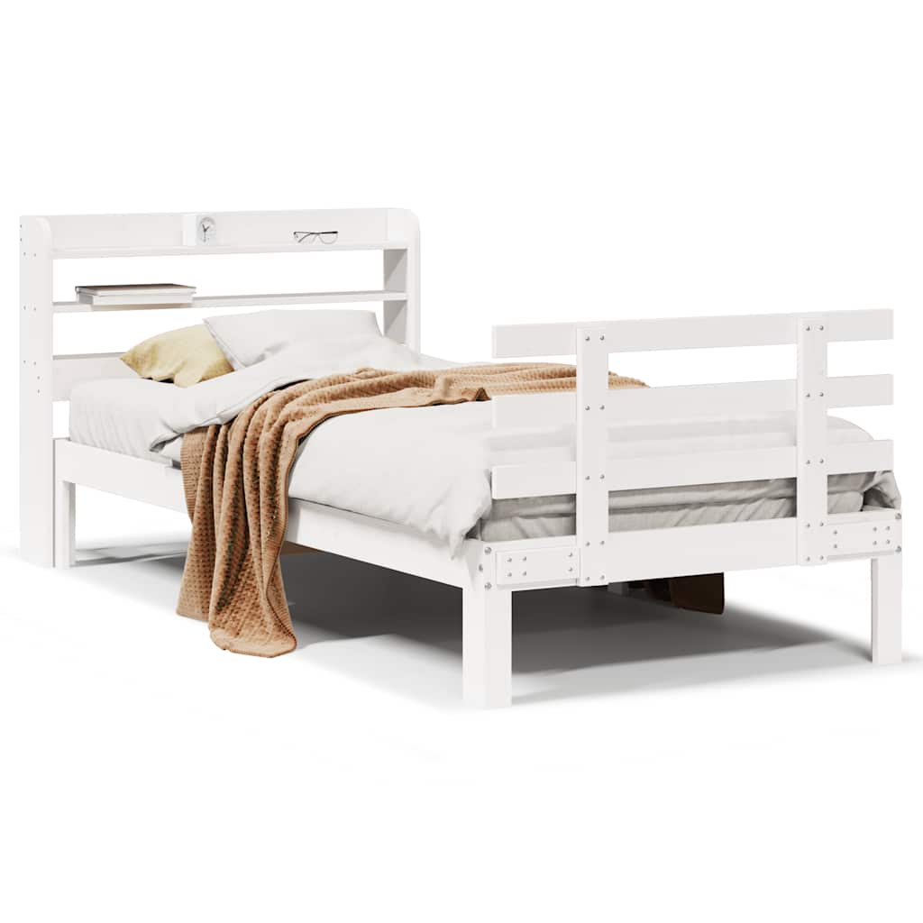 Giroletto con Testiera Bianco 75x190 cm Legno Massello di Pino