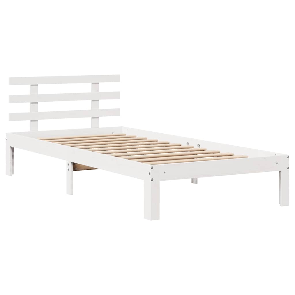 Giroletto con Testiera Bianco 75x190 cm Legno Massello di Pino