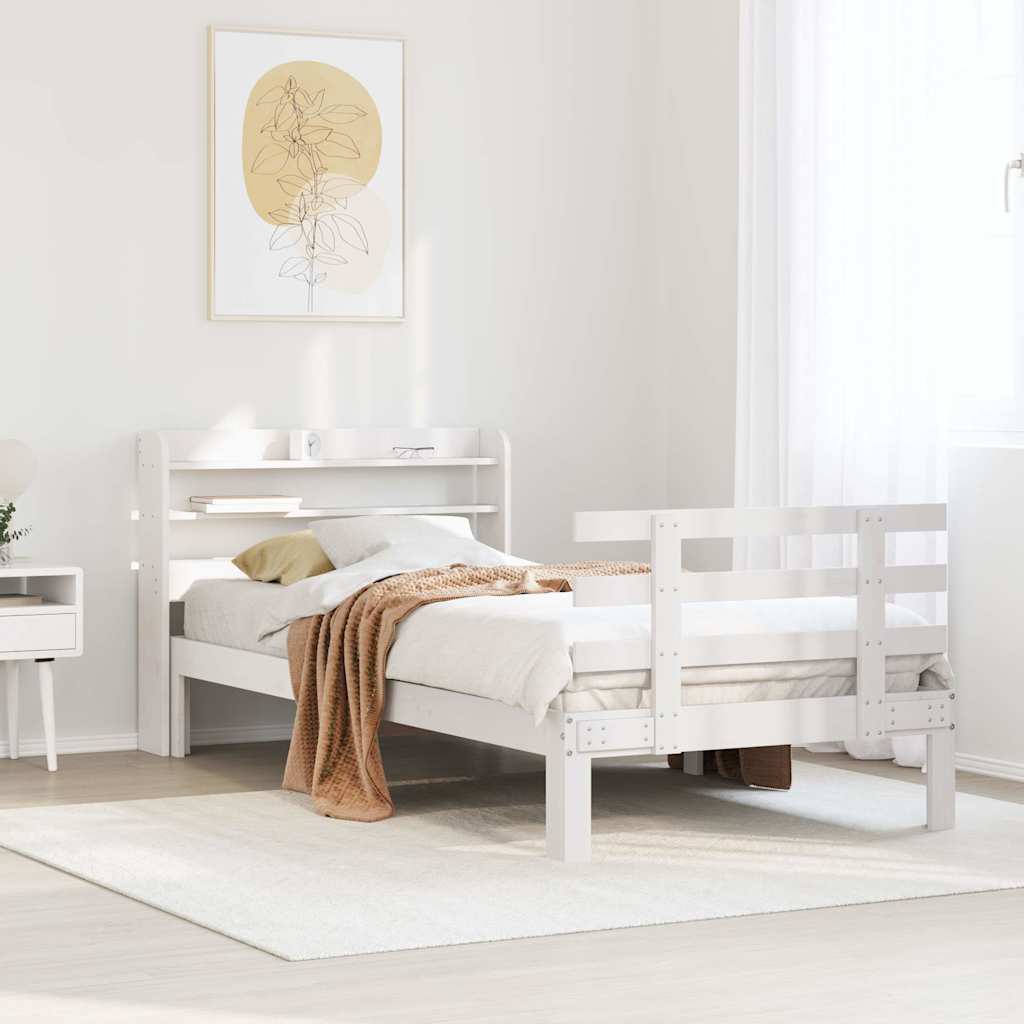 Giroletto con Testiera Bianco 75x190 cm Legno Massello di Pino