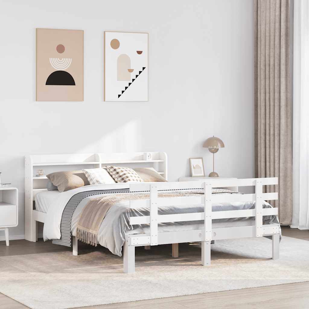 Giroletto con Testiera Bianco 120x190 cm Legno Massello di Pino