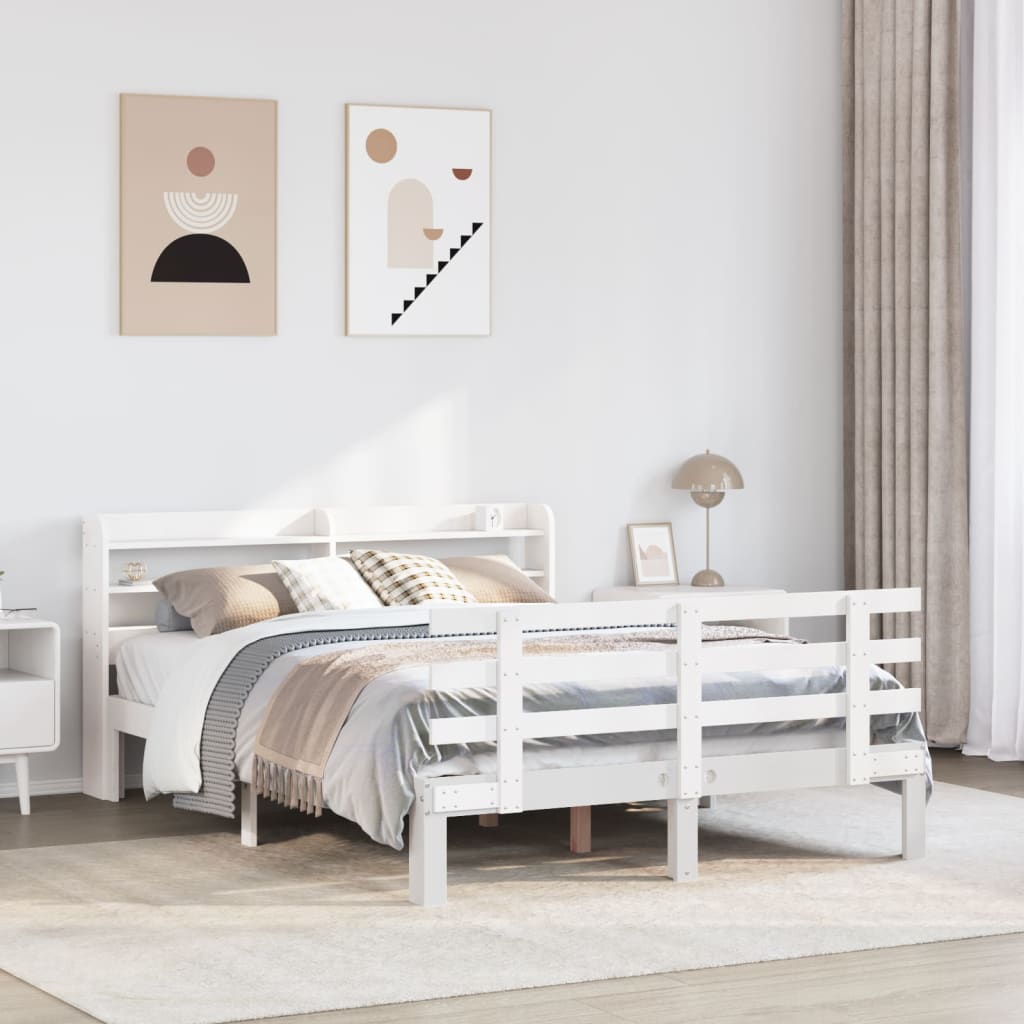 Giroletto con Testiera Bianco 135x190 cm Legno Massello di Pino