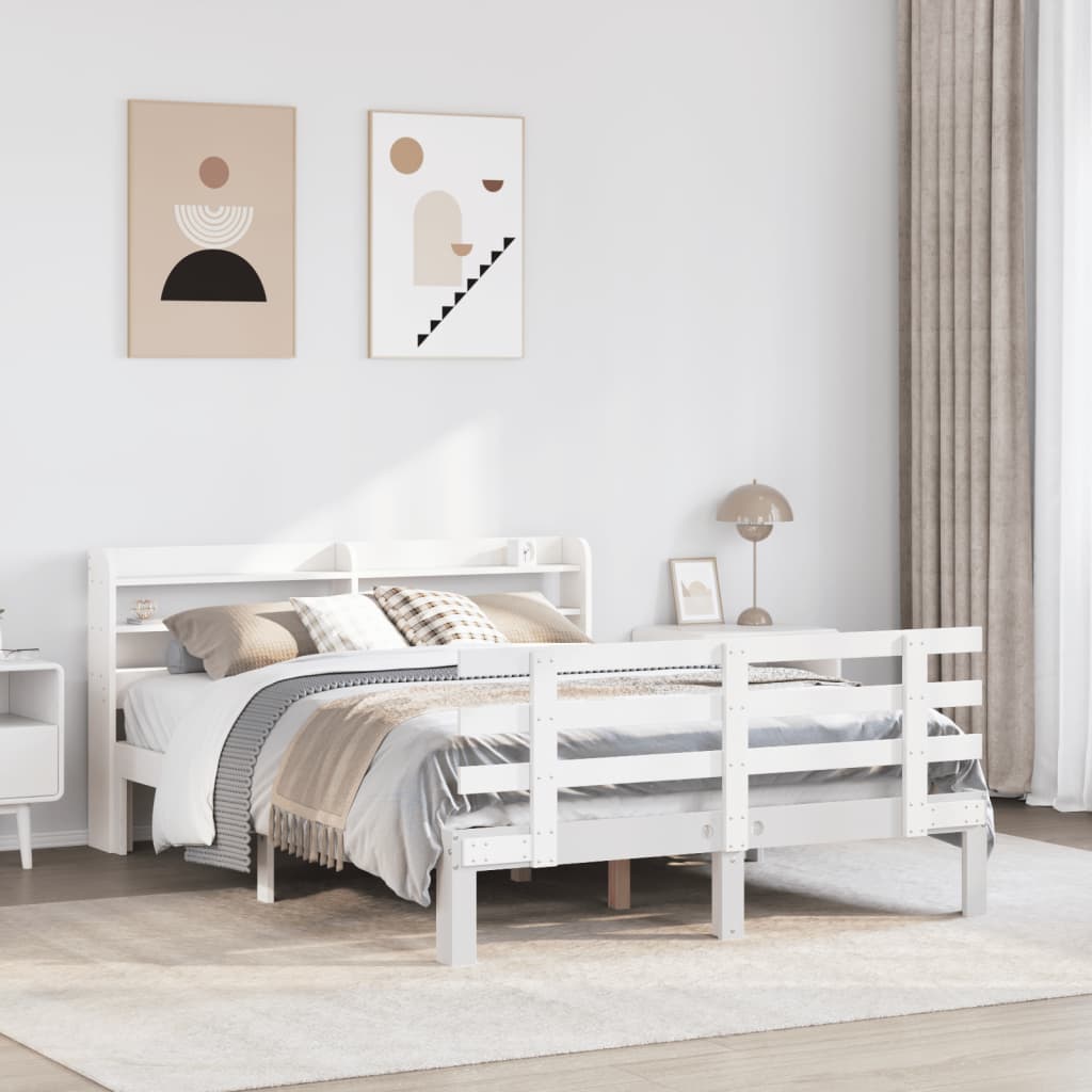 Giroletto con Testiera Bianco 150x200 cm Legno Massello di Pino