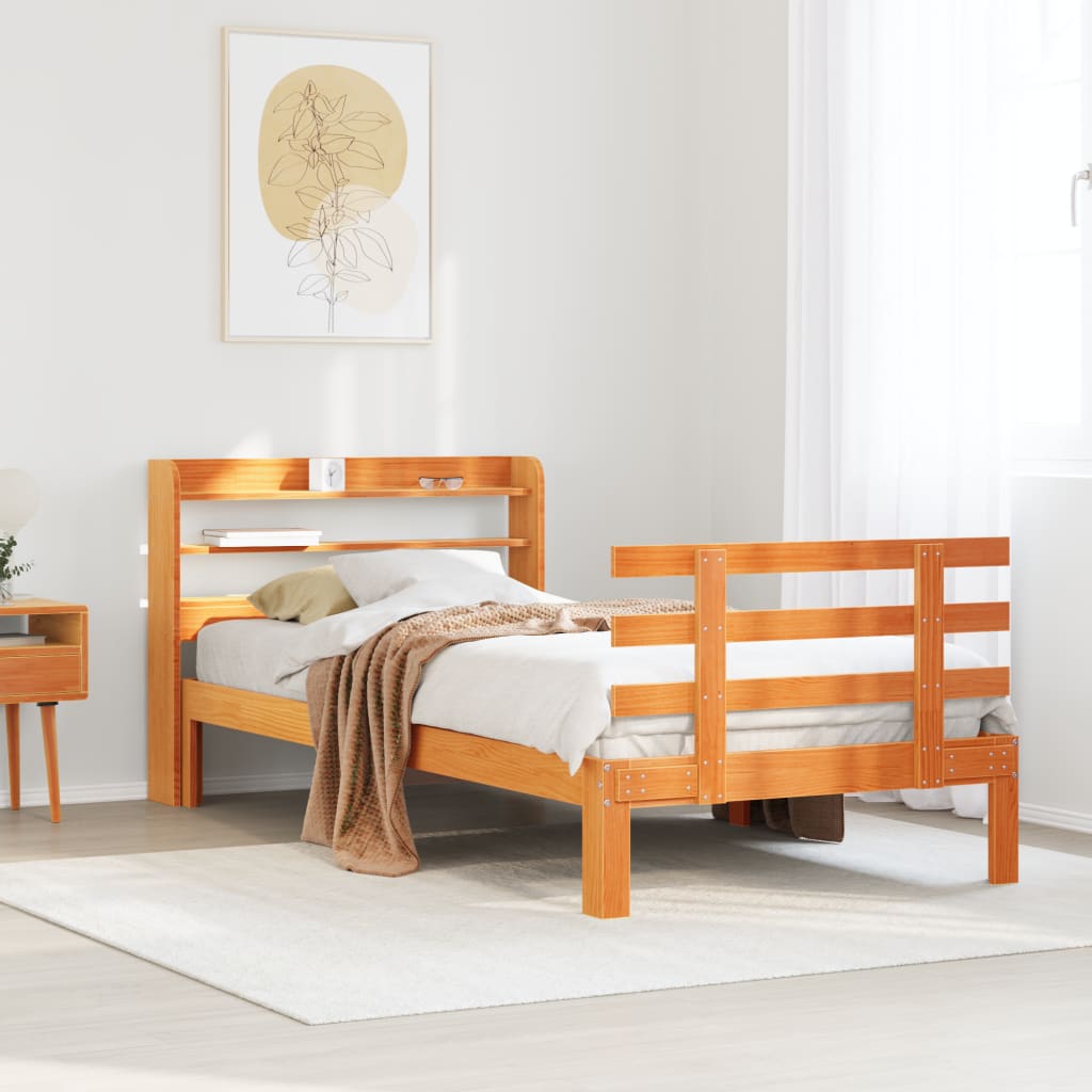 Giroletto con Testiera Marrone Cera 75x190 cm Massello Pino