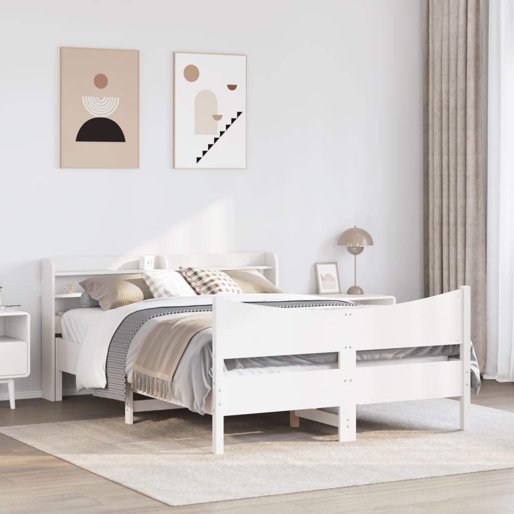 Giroletto con Testiera Bianco 140x190 cm in Legno Massello Pino