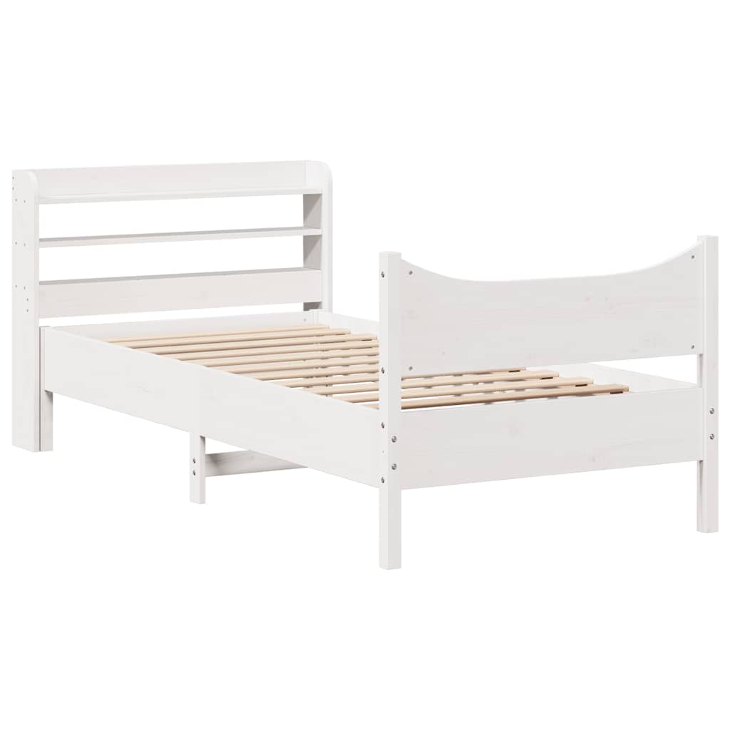 Giroletto con Testiera Bianco 75x190 cm Legno Massello di Pino