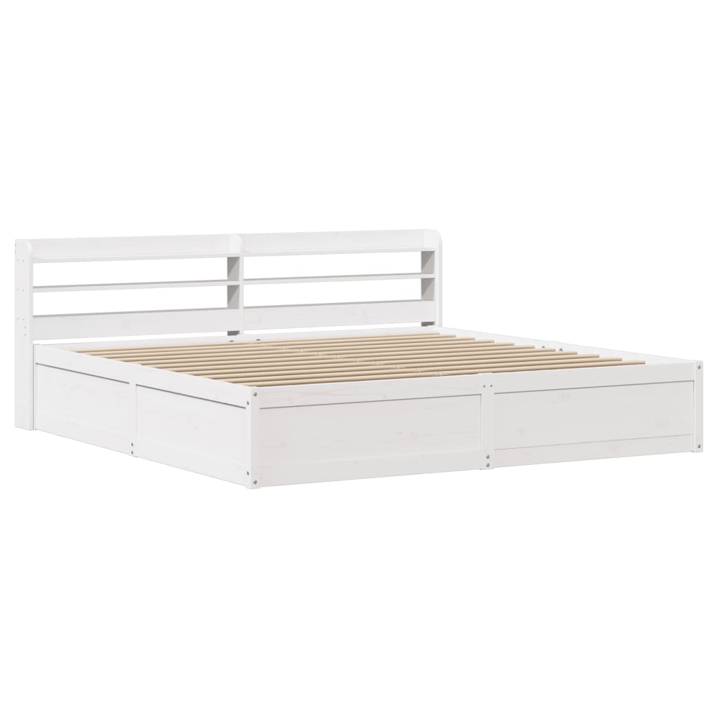 Giroletto con Testiera Bianco 200x200 cm Legno Massello di Pino