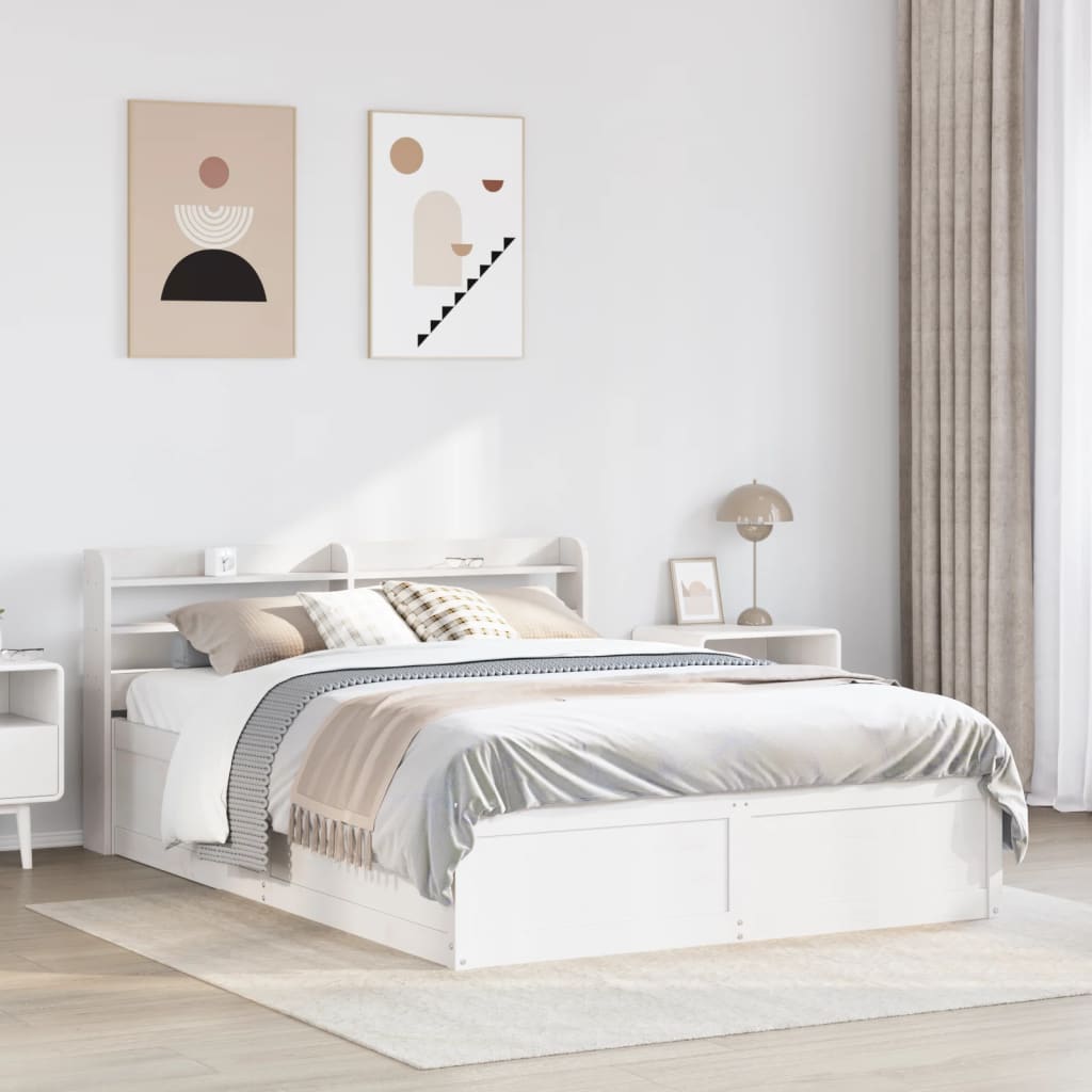 Giroletto con Testiera Bianco 135x190 cm Legno Massello di Pino