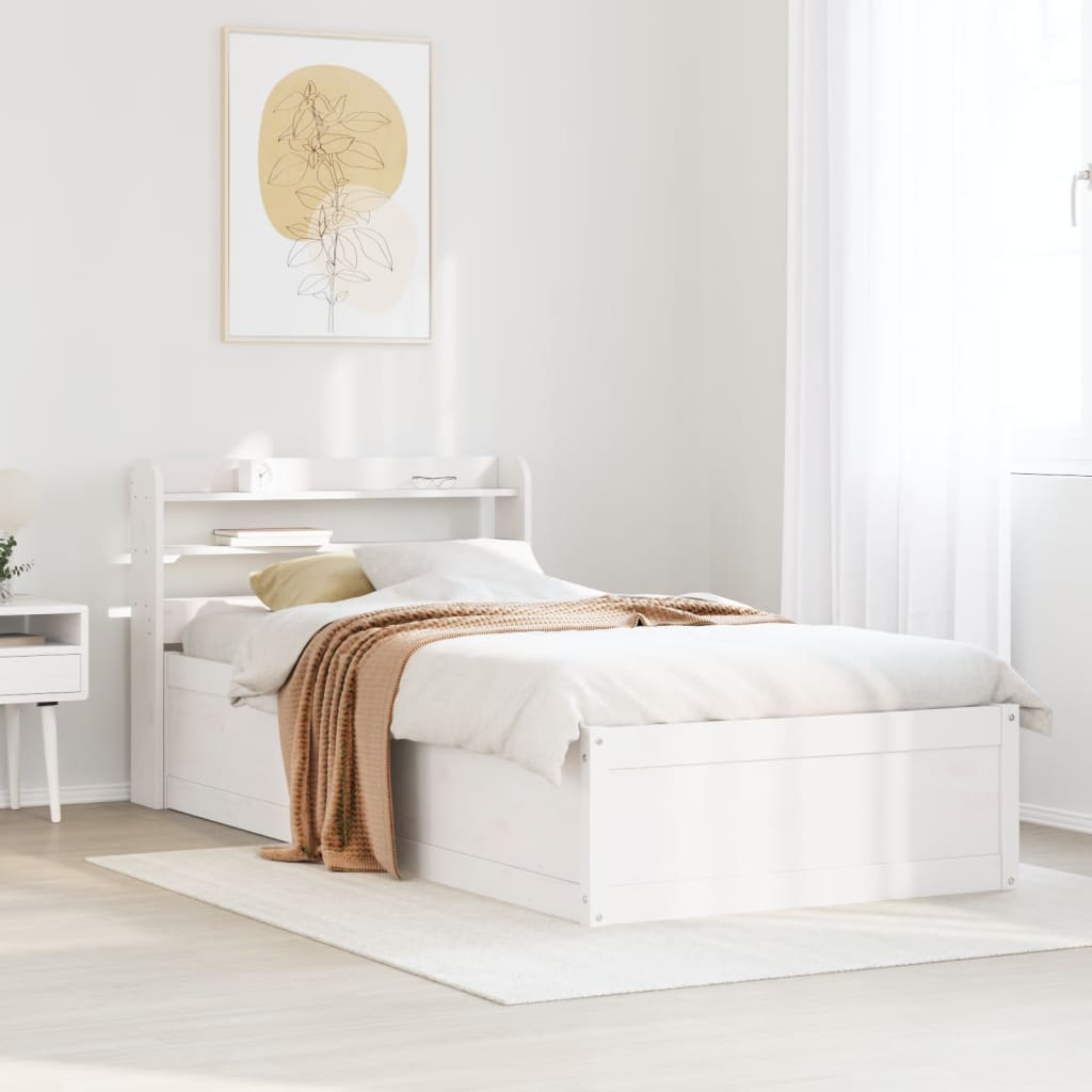 Giroletto con Testiera Bianco 75x190 cm Legno Massello di Pino