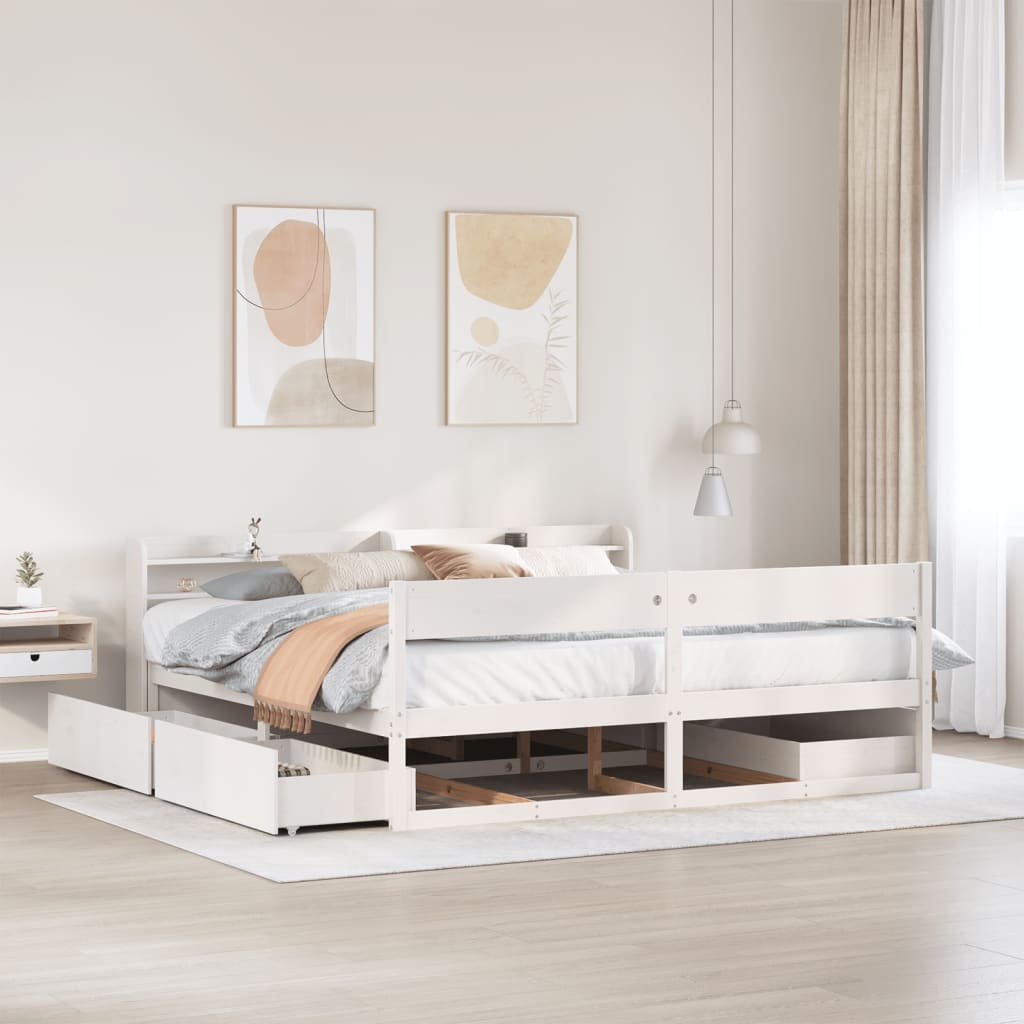 Giroletto senza Materasso Bianco 200x200 cm Legno Massello Pino