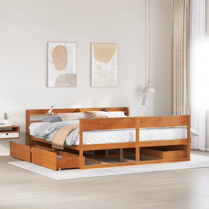 Letto senza Materasso Marrone Cera 180x200 cm in Legno di Pino