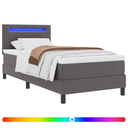 Letto a molle con materasso Grigio 90 x 190 cm Pelle sintetica
