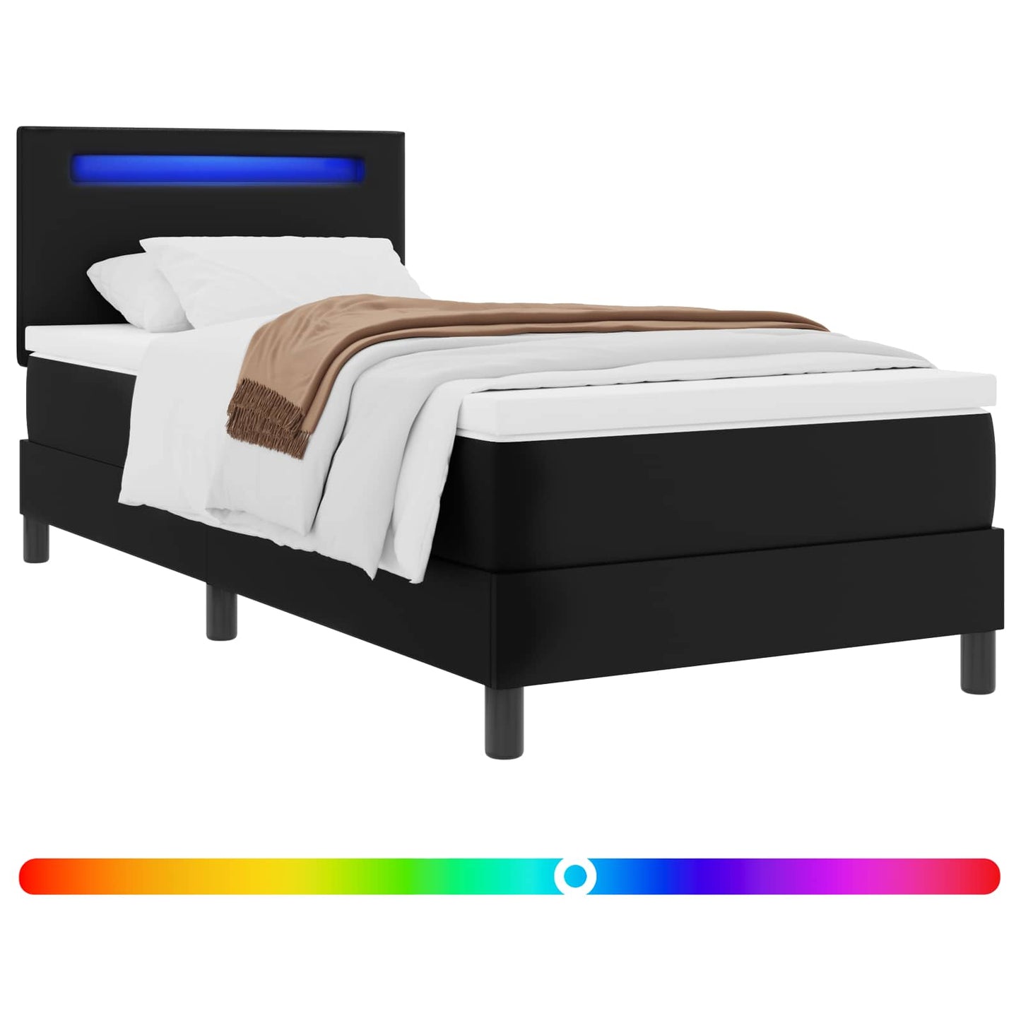 Letto a molle con materasso Nero 100 x 200 cm Pelle sintetica