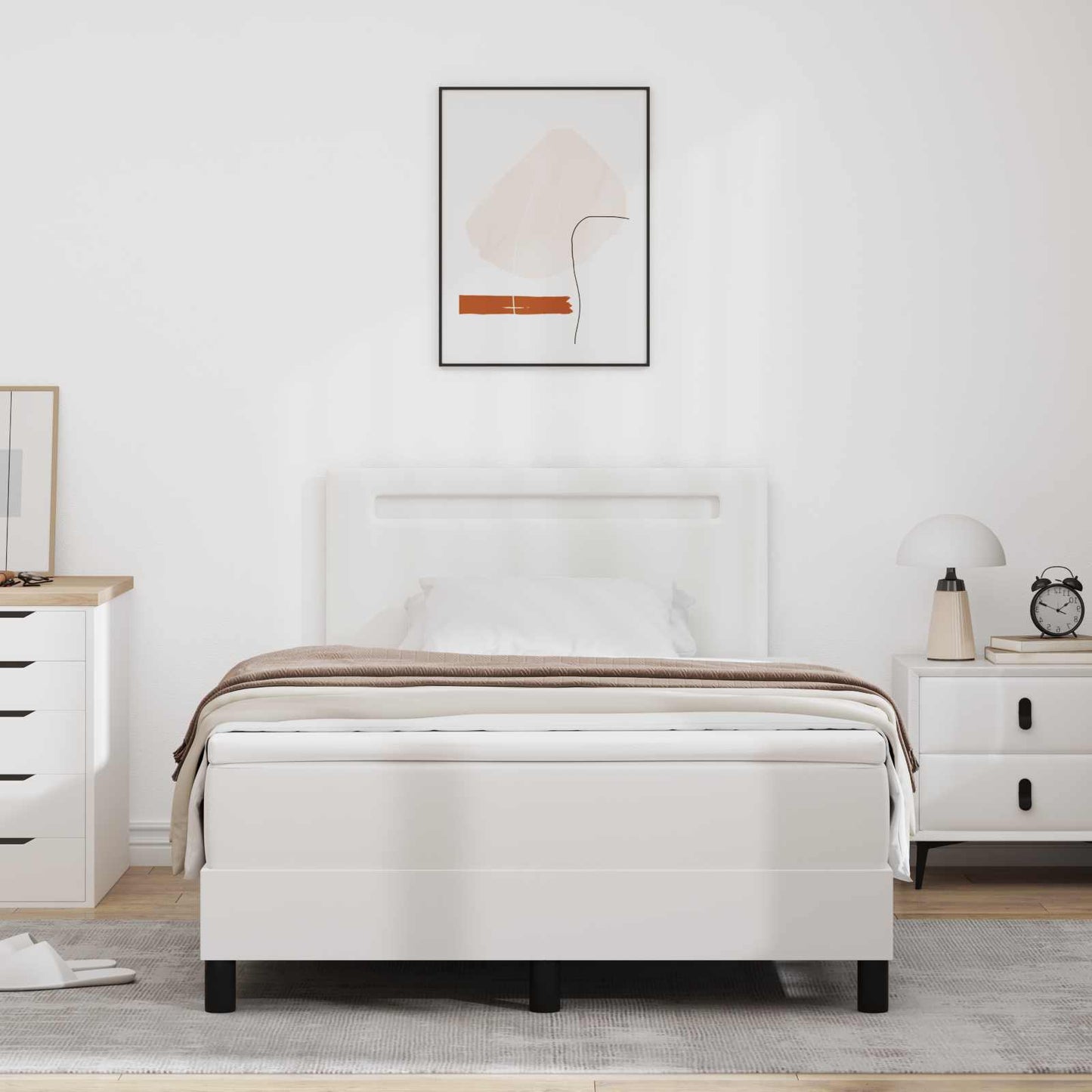 Letto a molle con materasso Bianco 120 x 190 cm Pelle sintetica