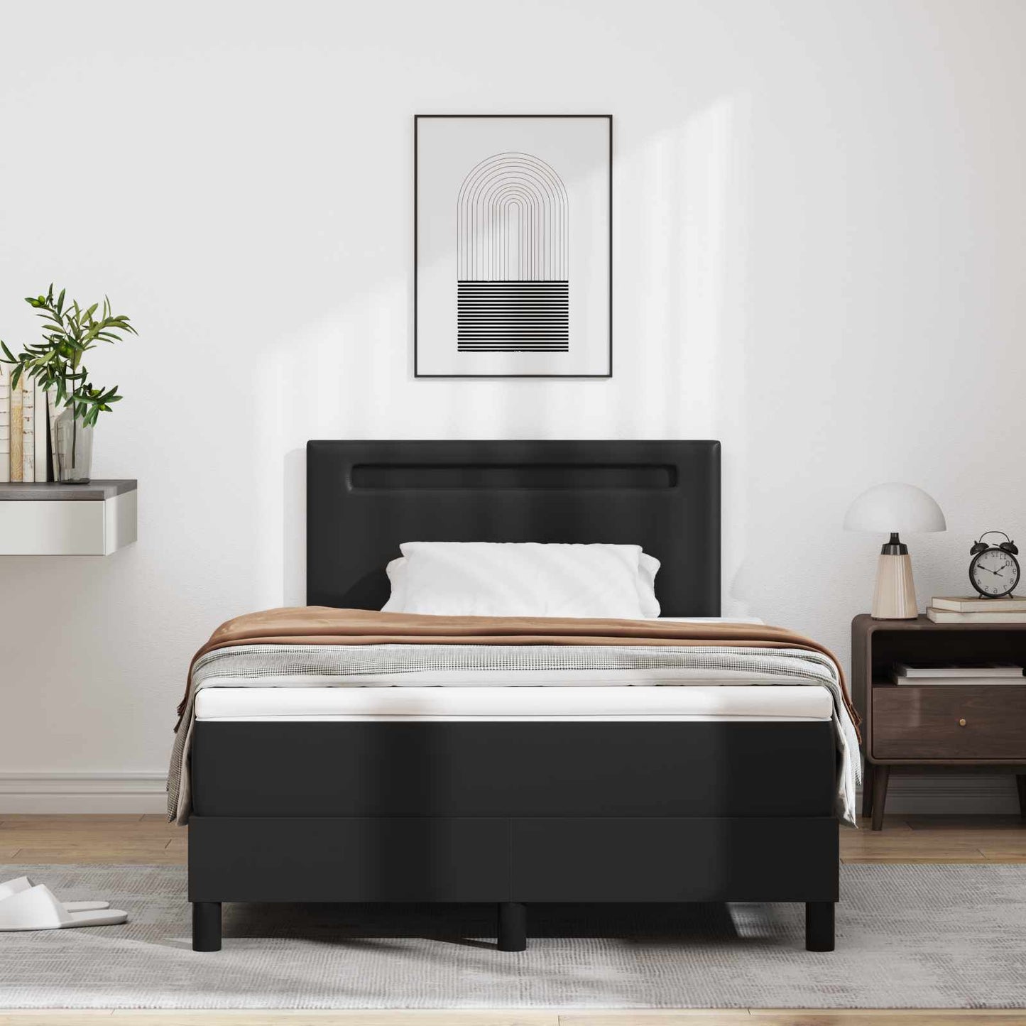 Letto a molle con materasso Nero 120 x 200 cm Pelle sintetica