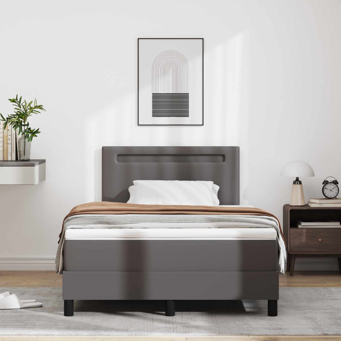 Letto a molle con materasso Grigio 120 x 200 cm Pelle sintetica