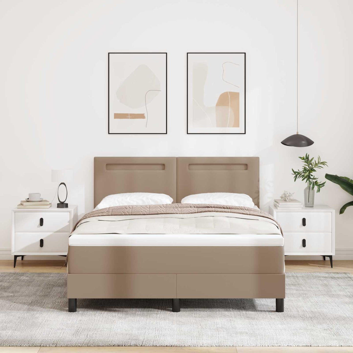 Letto a molle Cappuccino 140 x 190 cm Pelle sintetica