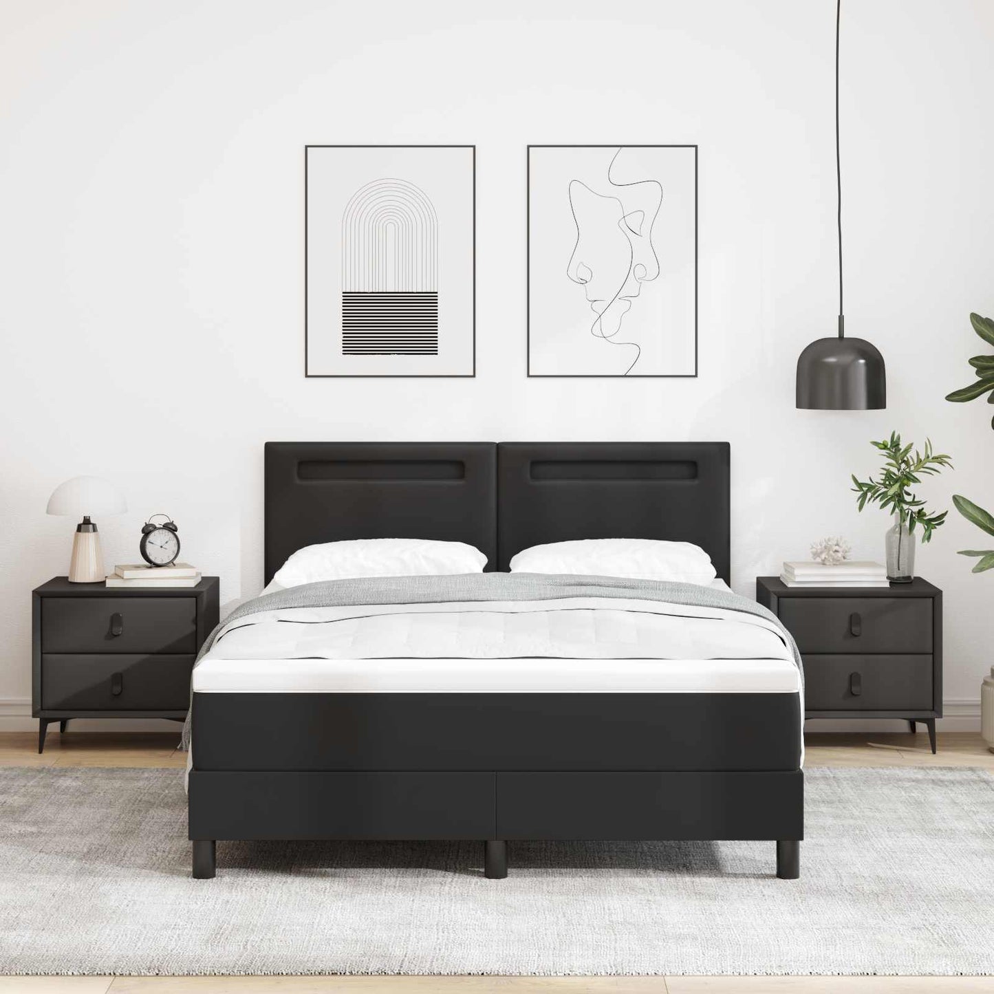 Letto a molle con materasso Nero 140 x 200 cm Pelle sintetica