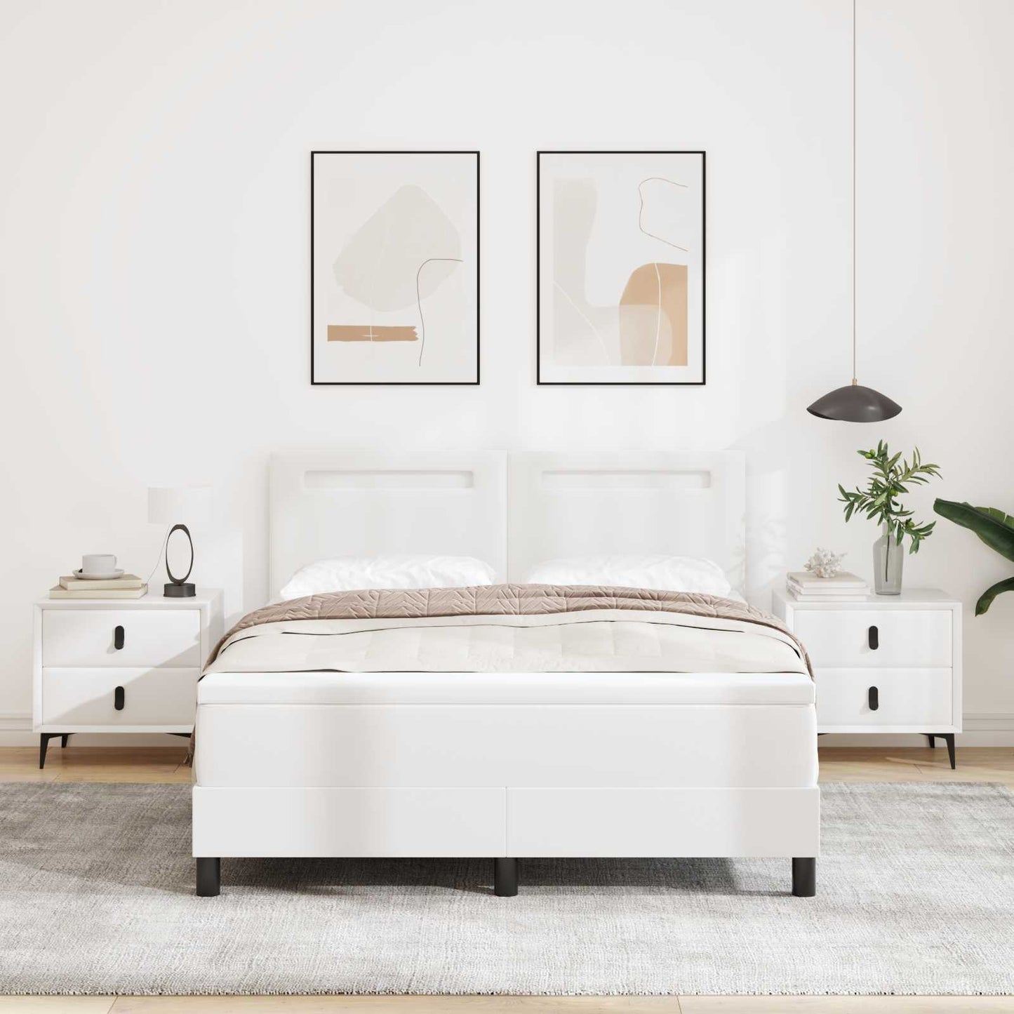 Letto a molle con materasso Bianco 160 x 200 cm Pelle sintetica