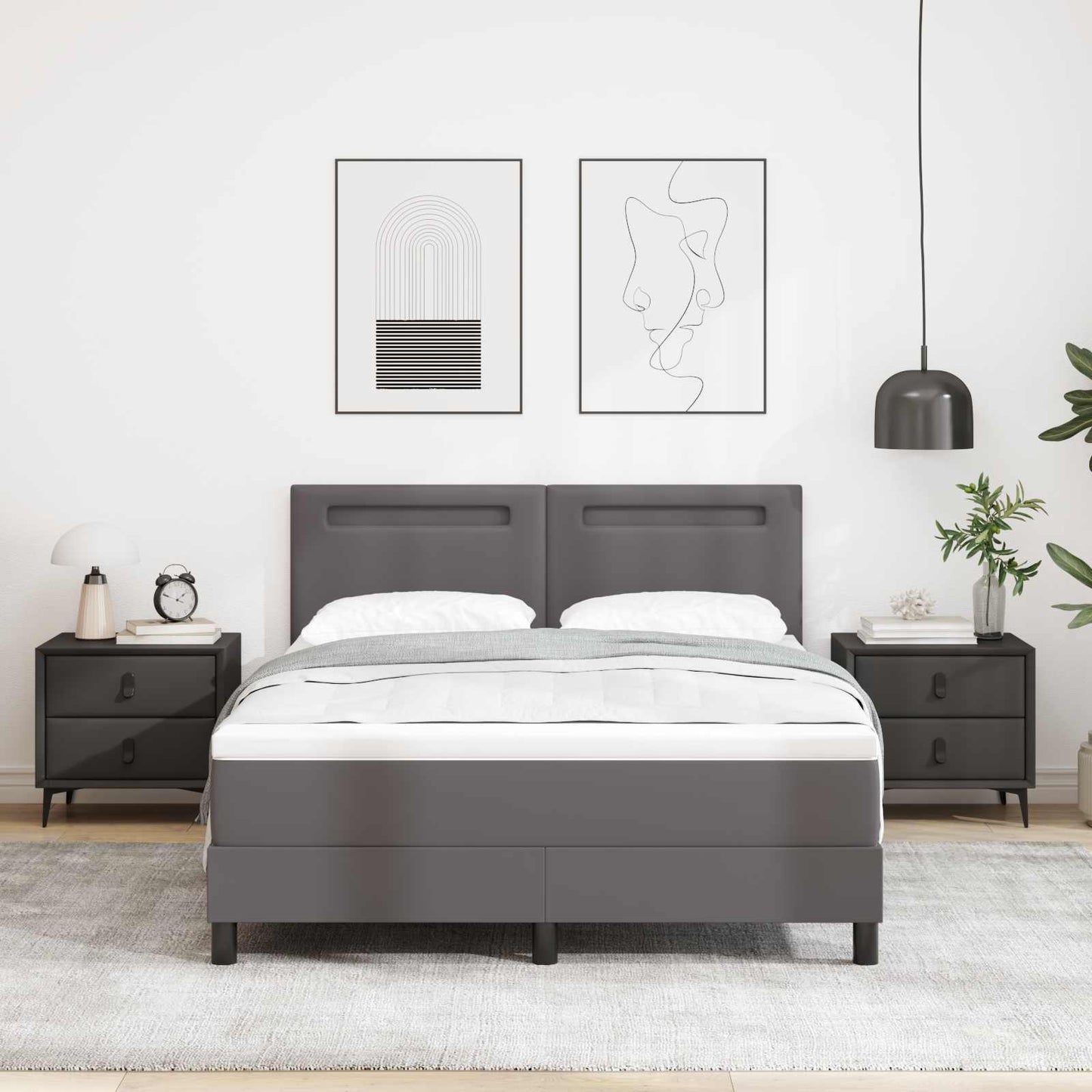 Letto a molle con materasso Grigio 160 x 200 cm Pelle sintetica