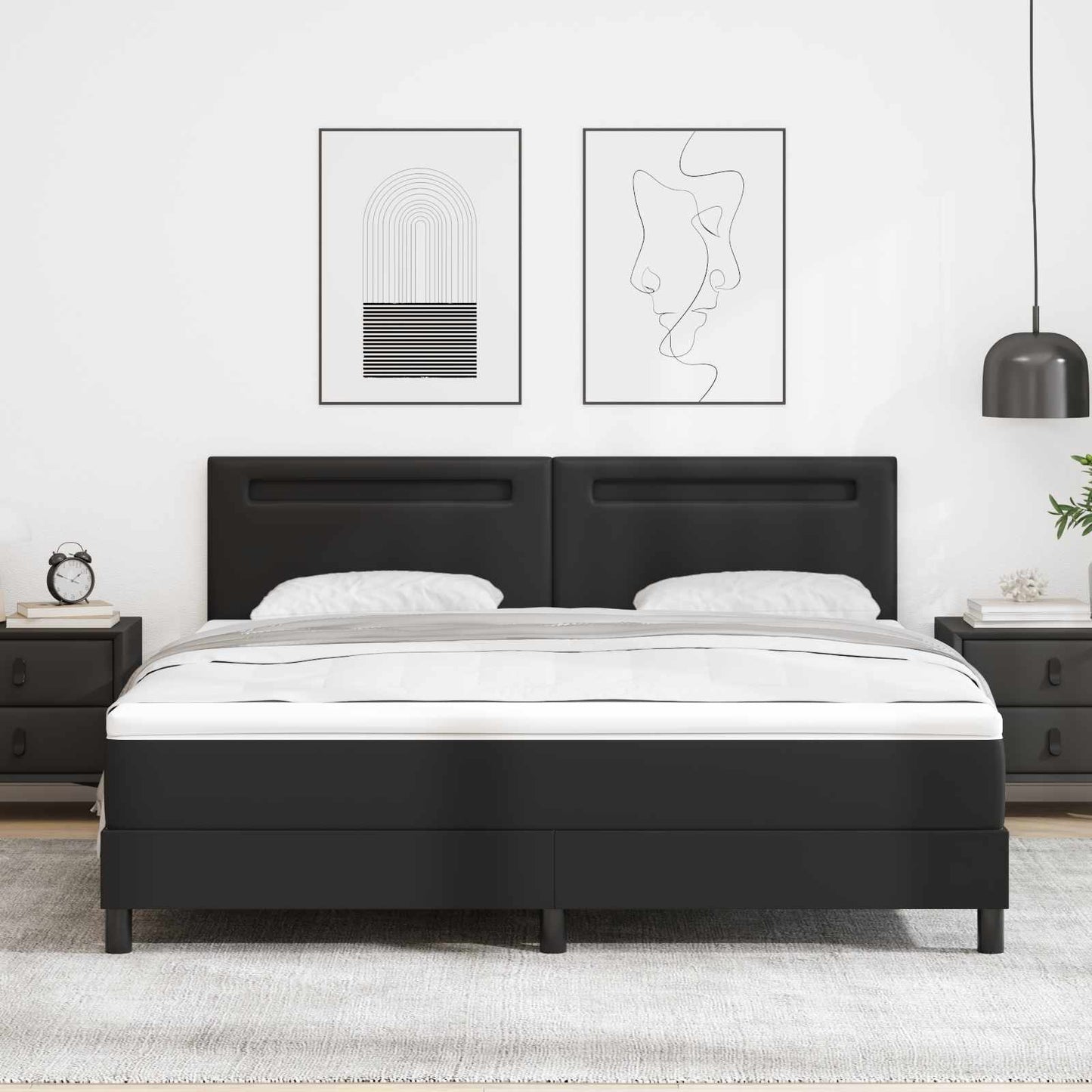 Letto a molle con materasso Nero 180 x 200 cm Pelle sintetica