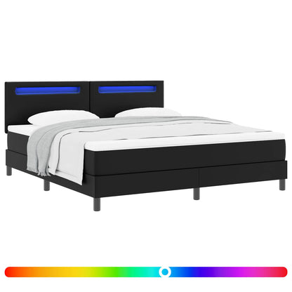 Letto a molle con materasso Nero 180 x 200 cm Pelle sintetica