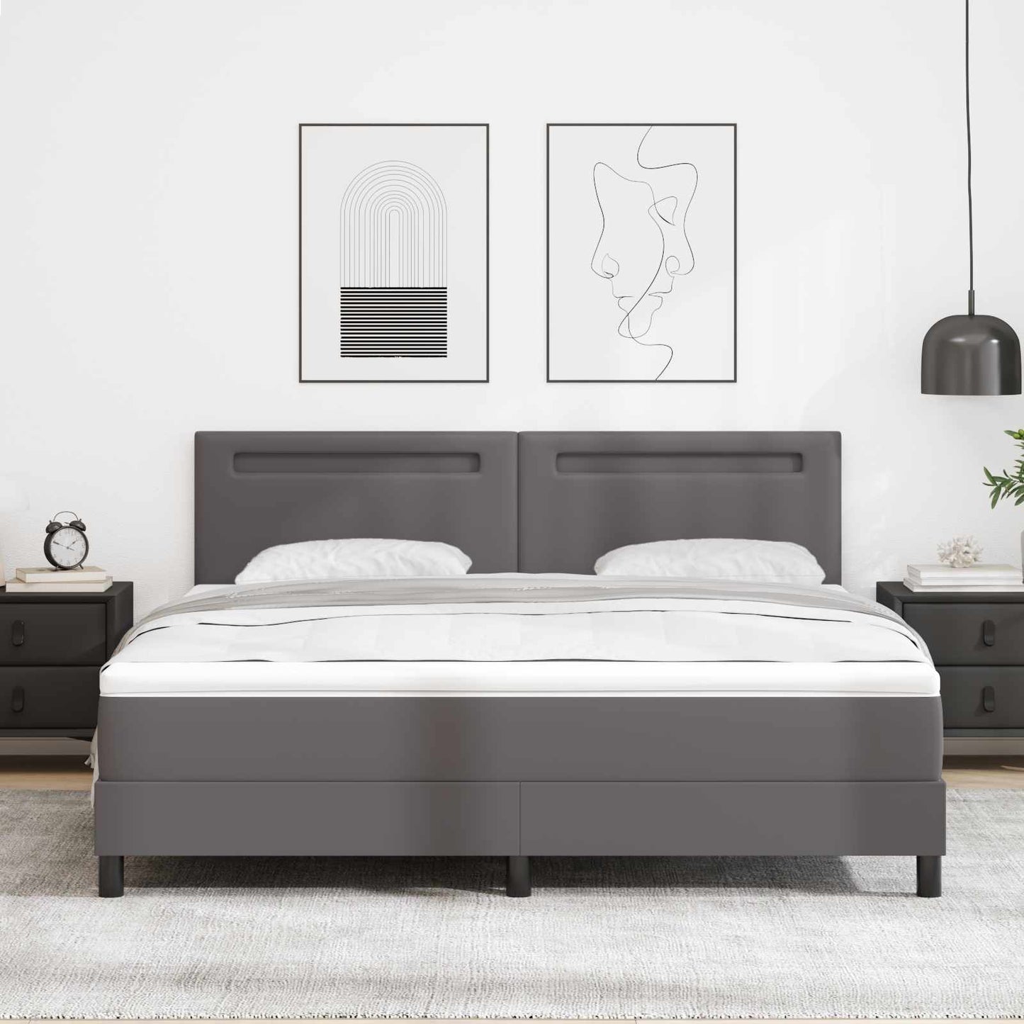 Letto a molle con materasso Grigio 180 x 200 cm Pelle sintetica