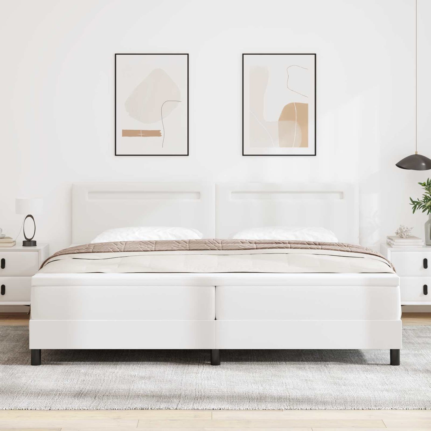 Letto a molle con materasso Bianco 200 x 200 cm Pelle sintetica