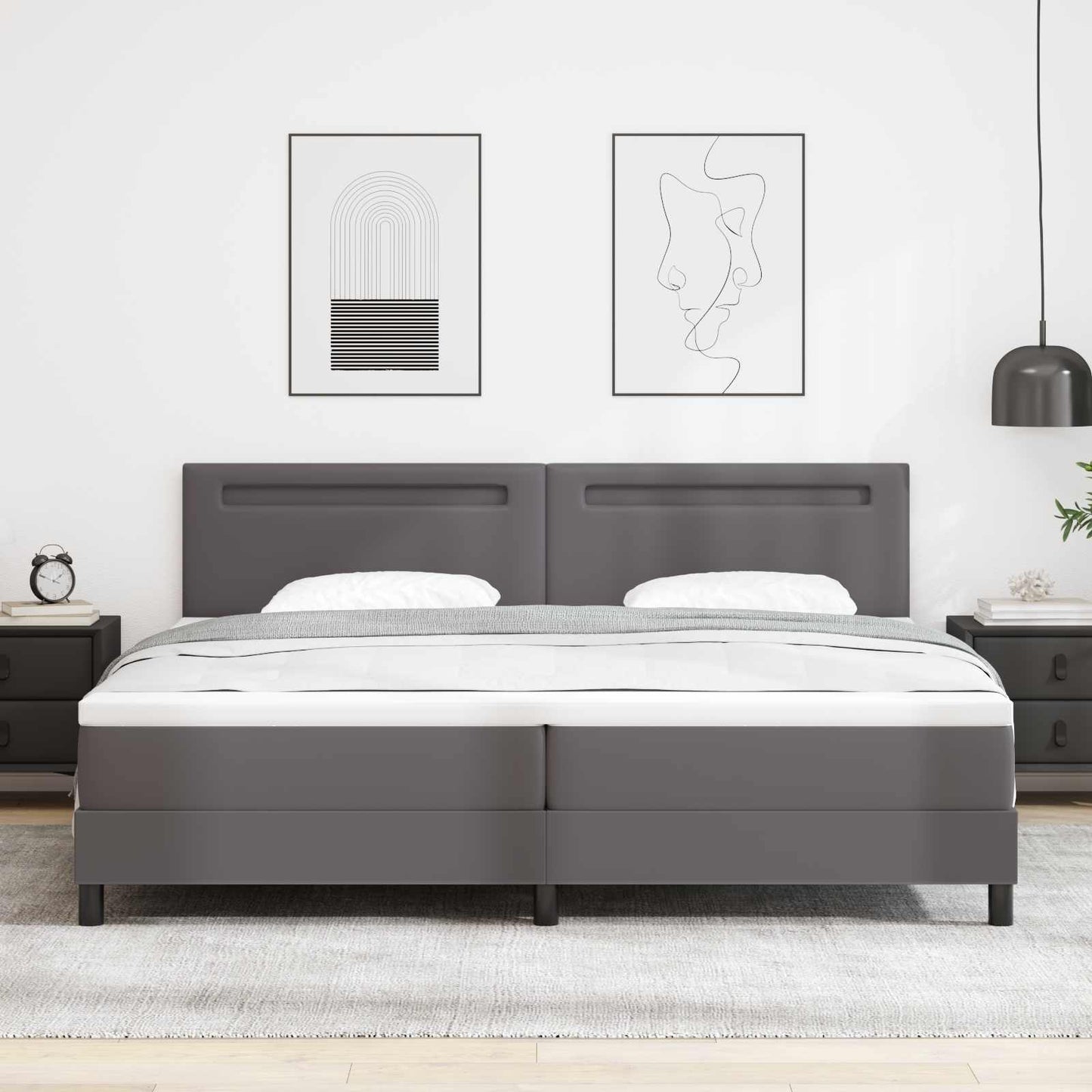 Letto a molle con materasso Grigio 200 x 200 cm Pelle sintetica