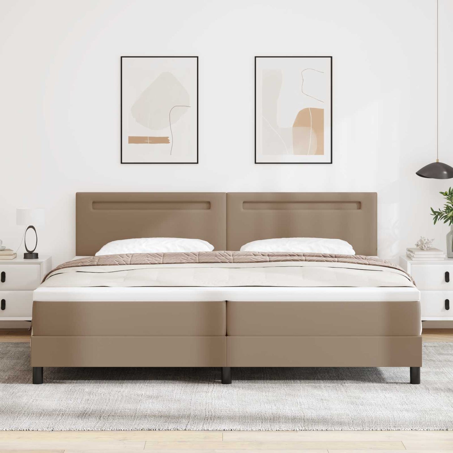 Letto a molle con led Cappuccino 200 x 200 cm Pelle sintetica