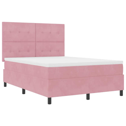 Letto a molle con materasso Rosa 140 x 190 cm Tessuto