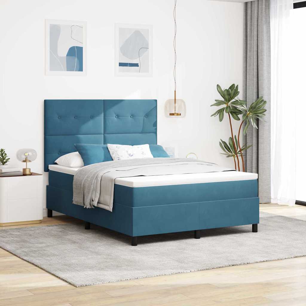 Letto a molle con materasso Blu Scuro 140 x 200 cm Tessuto