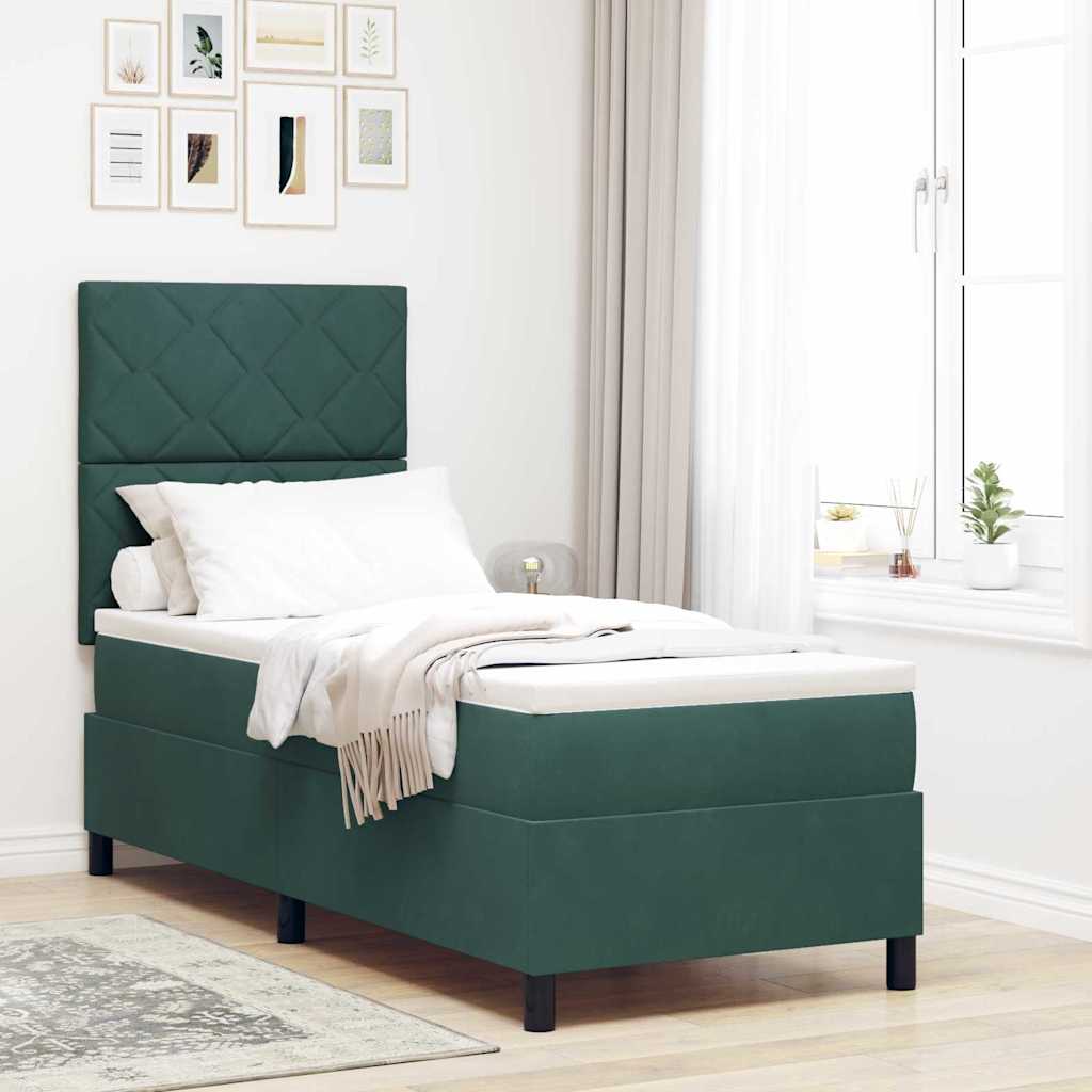 Letto a molle con materasso Verde Scuro 80 x 200 cm Tessuto