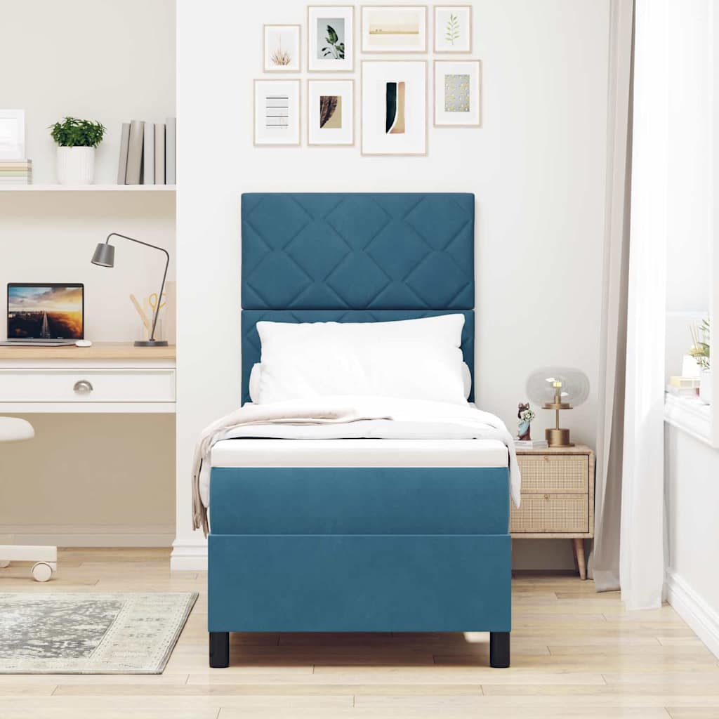 Letto a molle con materasso Blu Scuro 80 x 200 cm Tessuto