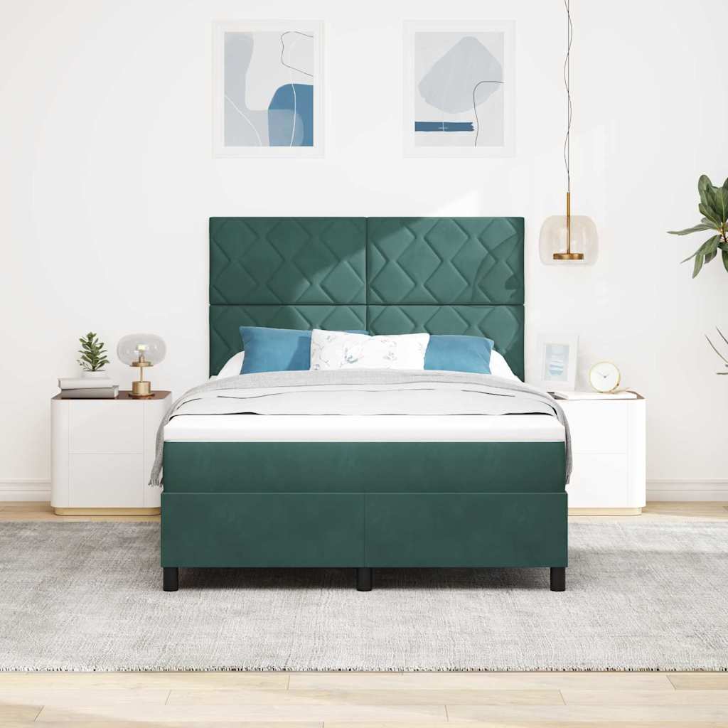 Letto a molle con materasso Verde Scuro 140 x 190 cm Tessuto