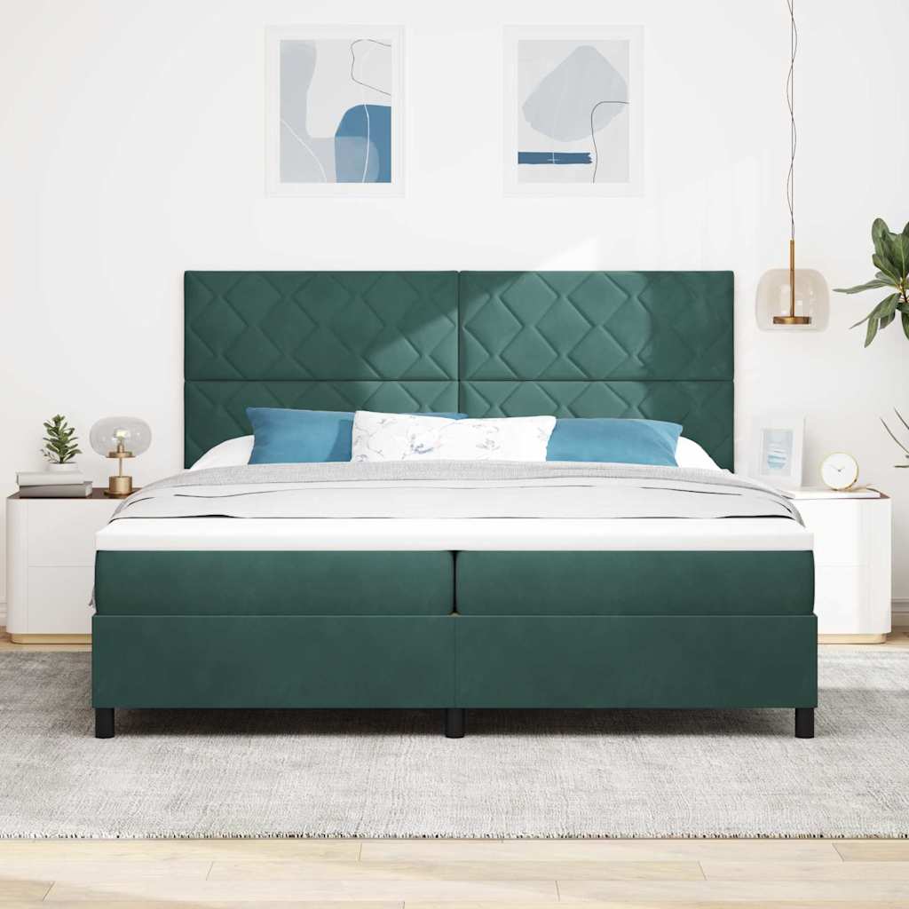 Letto a molle con materasso Verde Scuro 200 x 200 cm Tessuto