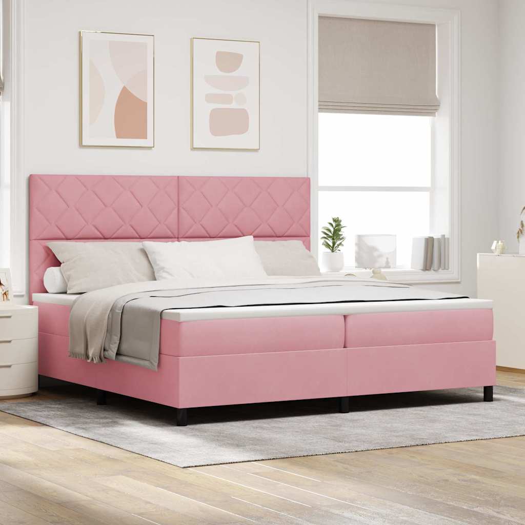 Letto a molle con materasso Rosa 200 x 200 cm Tessuto
