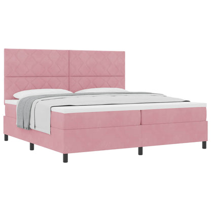 Letto a molle con materasso Rosa 200 x 200 cm Tessuto