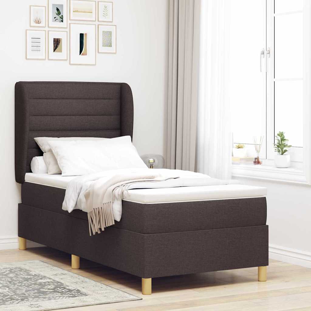 Letto a molle con materasso Marrone Scuro 200 x 90 cm Tessuto